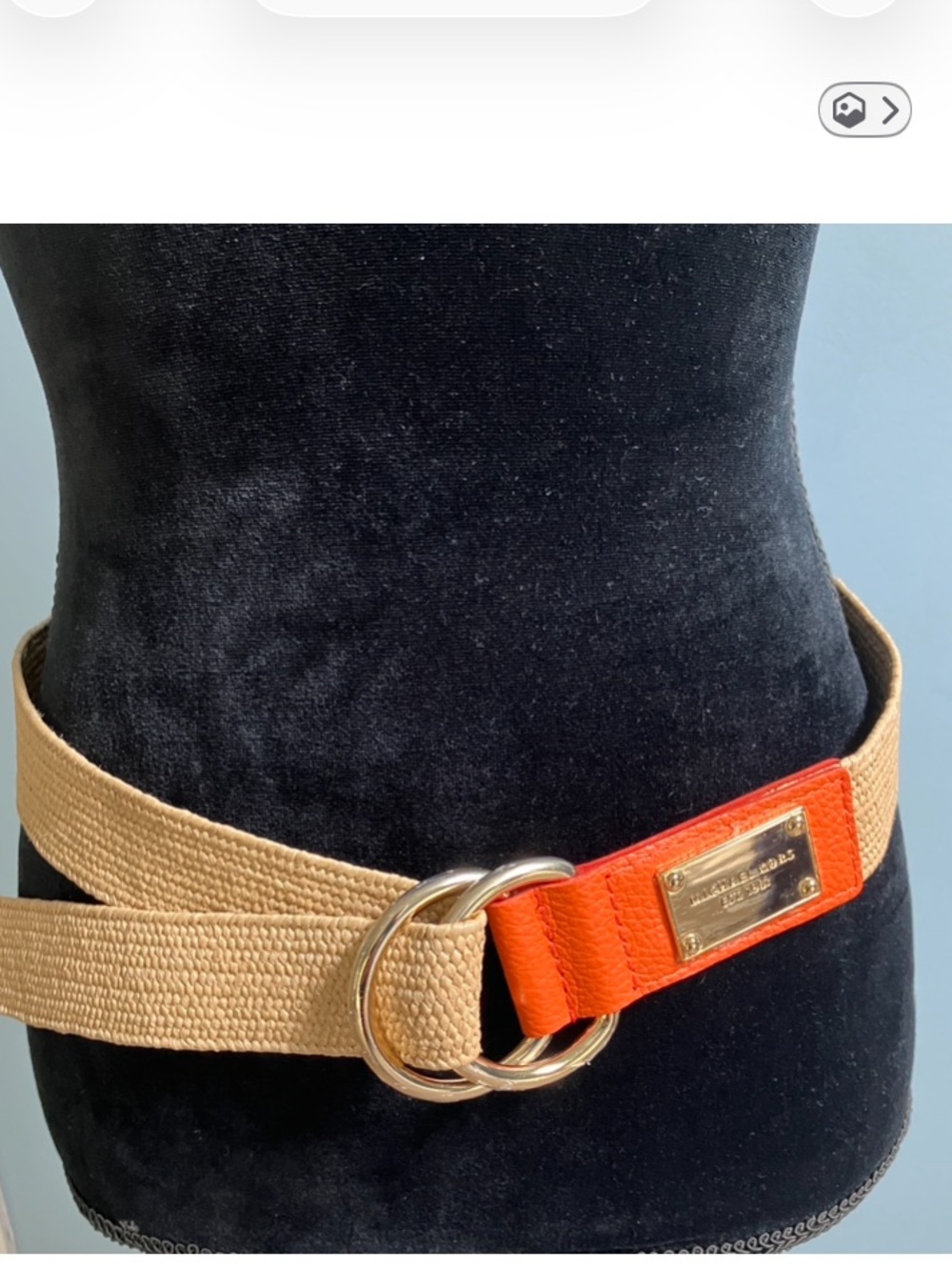 Michael Kors Tan Braided & Orange Leather Double-Ring Belt